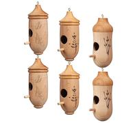 MAGICLULU 6pcs Hanging Hummingbird Houses for Outdoors, Wooden Rustic Birdhouses with Easy Installation, Khaki Small Bird Nest Huts for Backyard Farmhouse Window Decoration