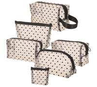 MAGICLULU 6pcs Mesh Heart Makeup Bag Set, Portable Zipper Cosmetic Pouches with Beige Mesh and Black Heart Design, Travel Makeup Organizer Pouch for Women