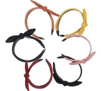 MAGICLULU 6pcs Wide Strip Pattern Knotted Bow Headbands with Teeth for Women, Thick Hairbands Fall Accessories in Black, Red, Wine, Pink, Navy, Mustard Colors for Daily Fashion