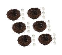 MAGICLULU 6set Easter Bird Nest with Artificial Eggs Handcrafted Rattan Twig Ornament for Garden Patio and Indoor Decor Decorative Bird Nest for Succulent Planters and Outdoor Display