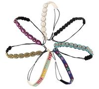 MAGICLULU 7pcs Women Beaded Headband Set, Handmade Elastic Hairbands with Pearls, Colorful Seed Beads, and Metallic Leaf Accents, Ethnic Style Headwear for Party and Night out Color