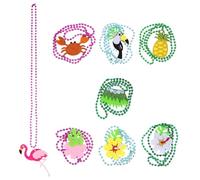 MAGICLULU 8pcs Tropical Hawaiian Beads Necklaces Aesthetic Themed Chains for Luau Beach Party Decorations Fashionable Summer Accessories with Pineapple Crab and Flamingo Designs