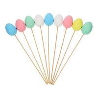 MAGICLULU 9pcs Easter Egg Floral Picks Diy Plastic Coloring Eggs with Sticks, Kids Easter Crafts Decorations for Home Party Favors, Mixed Colors