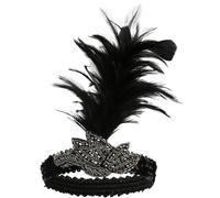 MAGICLULU Accessory Roaring for Decoration Stylish Hair Crystal and Flapper Elegant Black Headband with Faux Plume Vintage 20s Headpiece Women for Parties Special Days