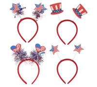 MAGICLULU American Flag Independence Day Headbands 4Pcs with Star Tassels and Uncle Top Hat for Fourth of July Party and Patriotic Gatherings Random Style