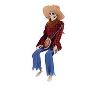 MAGICLULU Animated Banjo Skeleton Props with Movable Joints Funny Skull Decor for Indoor Outdoor Halloween Parties Musical Skeleton Figurine for Desktop Bookshelf and Garden Display