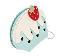 MAGICLULU Blue Pu Leather Strawberry Coin Pouch Lightweight Mini Wallet Metal Zipper, Multi-Purpose Storage for Work and Journey, Stylish and Lovely Small Change Purse for Girls