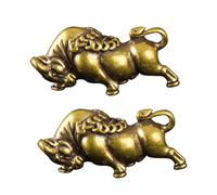 MAGICLULU Brass Bull Statue Desktop Ornament Cattle Shaped Desk Decoration Ox Figurines 2pcs Set Chinese Zodiac Year of The Ox Lucky Hanging Pendants