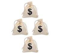 MAGICLULU Canvas Drawstring Bags Beige Small Easy to Store and Carry with Letter Pattern Design 4pcs with Letter Pattern Design for Holiday Parties and Holding Candies Or Mints