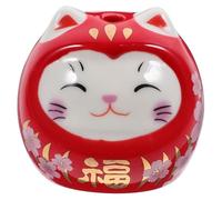 MAGICLULU Ceramic Fortune Cat Figurine Japanese Home Decor Miniature Red Lucky Maneki Neko Desktop Ornament for Car Interior and Office Decoration
