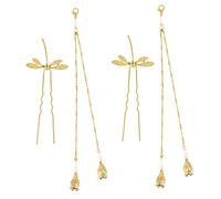 MAGICLULU Chinese Hair Sticks Will Not Pull 2pcs Tassel Dragonfly Retro Chinese Style Alloy Hair Pins Easy to Fix for Banquet and Daily Life