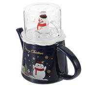 MAGICLULU Christmas Snowman Tea Pot and Cup Set Ceramic Tea Kettle Xmas Design Decorative Retro for Home Serving Blue Snowman for Festive Occasions