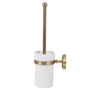 MAGICLULU Copper Toilet Brush with White Ceramic Cup Holder Rust Proof European Style Antique Brass Toilet Rack Holder for Cloakroom and Bedroom Clean and Tidy