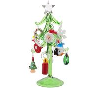 MAGICLULU Crystal Christmas Tree Figurine - Miniature Glass Christmas Tree With Snowman Claus Charms Ornament For Xmas Tabletop Party Centerpiece
