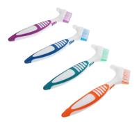 MAGICLULU Denture Toothbrushes Random Color 4pcs with Dual for Cleaning Full and Partial Dentures Made of Sturdy Pp Material Featuring Golden Ratio Design
