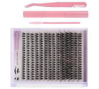 MAGICLULU DIY Lash Extension Kit with Cluster Lashes and Eyelash Bond Pink Segment Design for Easy Application and Curved Tweezers for Self Application at Home
