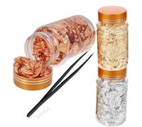 MAGICLULU DIY Nail Art Decals Gold Foil Flakes for Gilding Natural and Artificial Nails with Tweezer - for Theme Holiday Parties