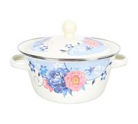 MAGICLULU Double Handle Enamels Storage Basin with Lid Vintage Pattern Pot Easy to Clean Safe to Use Decorative Retro Style for Holding Dumpling Stuffing and Store Something Random Style