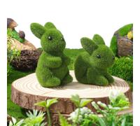 MAGICLULU Easter Furry Flocked Bunny, 2pcs Artificial Moss Rabbit Figurines Sculpture Spring Garden Decorations Easter Decor Tabletop Ornament Green Animal Moss Rabbits