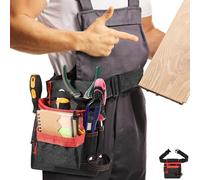 MAGICLULU Electrician Waist Bag Small Tool Pouch with Multi Pockets Red Utility Belt Organizer for Men Tradesmen Tool Storage