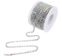 MAGICLULU Electroplated Metal Rhinestone Chain 10m Roll, 3mm Silver Base White Ab Color, DIY Sewing Craft Trim for Wedding Decorations, Party Supplies, and Apparel Embellishment