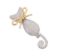 MAGICLULU Elegant Rhinestone Cat Pin with Bow Design, Lightweight Copper Brooch Featuring Reinforced Rhinestones for Casual Wear and Special Events, Statement Jewellery for Women