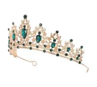 MAGICLULU Elegant Rhinestone Crown Headpiece for Bride, Alloy Material with Pin Loops, Baroque-inspired Design for Graduation and Festive Look, Versatile Occasion Wear in Green