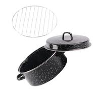 MAGICLULU Enamel Roasting Pan with Lid for Oven Cooking and Baking, Black Wear Resistant Bottom Reusable Roaster Pot for Roasting Sweet Potatoes and Meat at Home