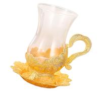 MAGICLULU European Creative Transparent Glass Coffee Cup Saucer Set Luxury Zinc Alloy Structure Afternoon Tea Cups for Home Bar Vintage Decor