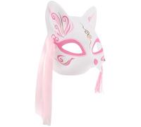 MAGICLULU Fox Half Face Mask for Women Masquerade Party Pink Painted Fox Floral Cosplay Mask Japanese Style for Halloween and Carnival