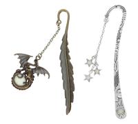 MAGICLULU Glow in The Dark Vintage Metal Bookmarks Set, 2pcs Decorative Metal Plume and Dragon Claw Design with Moon and Star Charms, Creative Reading Accessories for Book Lovers