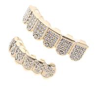 MAGICLULU Gold Plated Hip-Hop Teeth Grills Set Czech Diamond Bling, Detachable Mouth Grill Jewelry for Cosplay Party and Hip-Pop Accessories