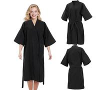 MAGICLULU Hairdressing Gown for Salon and Spa Black Simple Bathrobe with Multi-Function Design Practical Beauty Center Costume