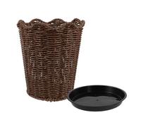 MAGICLULU Handcrafted Scandinavian Rattan Planter Basket with Scalloped Edge and Drainage Tray, Rustic Woven Indoor and Outdoor Plant Pot for Hydroponic Or Soil-based Small Plants, Home