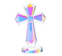 MAGICLULU Handmade Iridescent Crystal Cross Ornament for Desk Religious Tabletop Statue for Prayer and Home Decor Portable Crucifix Baptism and Spiritual Ceremonies