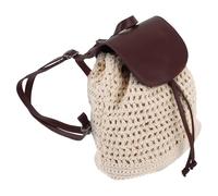 MAGICLULU Handmade Woven Crochet Women’s Backpack Small Knitted Drawstring Bag with Flap Boho Raffia Mini Backpack Casual Beach Daypack for Travel and Commuting