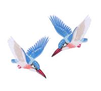 MAGICLULU Iron-on Embroidered Bird Patches for Clothing DIY, 2pcs Symmetrical Flying Kingfisher Applique Heat-Activated Adhesive, Repair and Decoration for Jackets and Bags