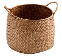 MAGICLULU Japanese Style Woven Storage Basket 7.68X6.50X6.30In Wicker Organizer Box for Cosmetics Sundries with Handles for Home and Office