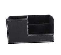 MAGICLULU Leather Office Pen Holder, Creative Small Desk Stationery Organizer, Multifunctional Desktop Storage Box for Office Supplies, Black