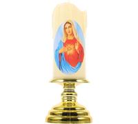 MAGICLULU LED Flameless Candle Light Glass Religious Catholic Prayer Candle Mary Design Battery Operated Taper Light for Church and Home Random Style