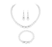 MAGICLULU Lightweight Fake Pearl Necklace and Dangle Earrings Set for Bride, Elegant White Pearl Bridal Jewelry for Wedding Decorations and Costume Accessories