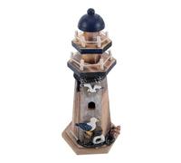 MAGICLULU Mediterranean Style Wooden Lighthouse Ornament High Nautical Themed Tabletop Sculpture with Distressed Finish for Ocean Inspired Home Decor and Nautical Rooms