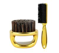 MAGICLULU Men’s Barber Supply 2pcs Haircut Dust Removal Brush Set, Gold-Plated ABS Handle with Nylon Bristles, Ring Handle Neck Duster and Beard Cleaning Tool for Hair and Facial Grooming