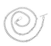 MAGICLULU Metal Pocket Watch Chain Classic Vintage Style with T-Bar Buckle, Sturdy Silver Chain for Belt and Vest, for Men and Women