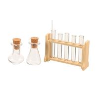 MAGICLULU Mini Test Tube Rack Micro Laboratory Toy for Educational Experiments Glass Tubes with Wooden Rack Charming Dollhouse Accessories for Miniature Scenes