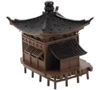 MAGICLULU Miniature Bonsai Pavilion Statue in Coffee Resin with Intricate Handcrafted Detailing, Lightweight Asian Garden Ornament and Traditional Chinese Pagoda Sculpture for Yard Décor