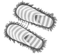 MAGICLULU Mop Slippers Cleaning Slippers Chenille Cotton Cloth Grey Stripe Size 38-41, Washable Floor Cleaning Shoes for Windows and Bathrooms