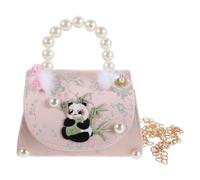 MAGICLULU Panda Sling Bag for Lightweight Crossbody Bag with Handle and Shoulder Strap, Chinese Style Pink Handbag with Charming Panda Motif and Delicate Pearls, for Outdoors Or Birthday