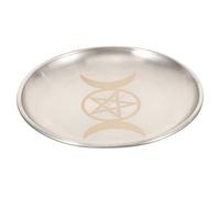 MAGICLULU Pentagram and Crescent Moon Altar Tray Silver Metal Ritual Candle Plate Decorative Storage Tray for Tarot and Ceremony Home Décor