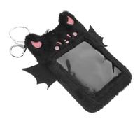 MAGICLULU Plush Devil Wings Card Sleeve Keychain, Reusable Id Card Holder with Black Soft Plush Cover, Cute Badge Protector for Students